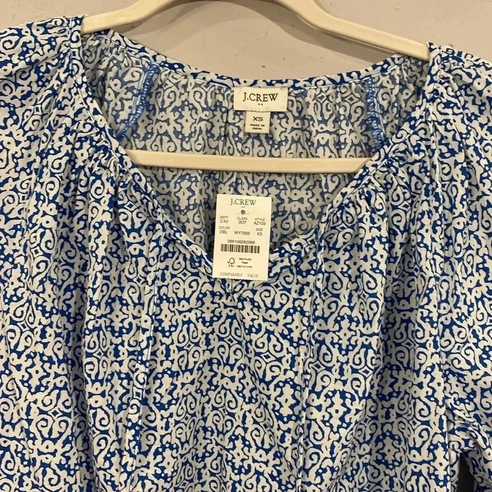 NWT J Crew Long Sleeve Blouse Tassels Blue White‎ size XS image 2